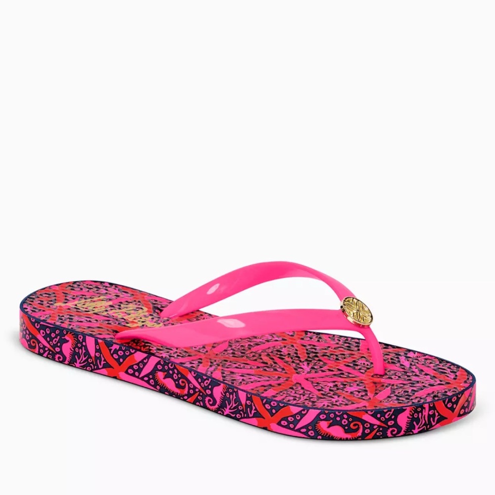 Lilly Pulitzer Pink and Black Sandals with Vibrant Design-nwot